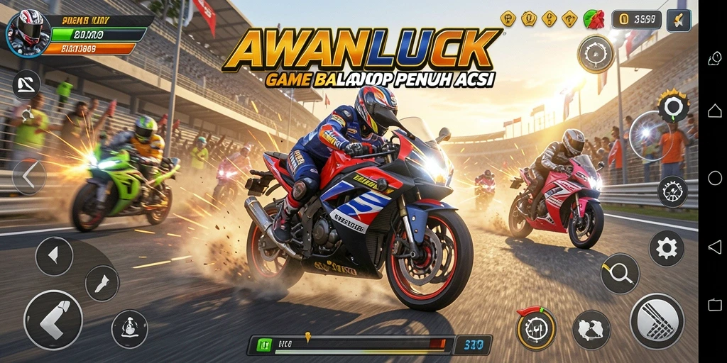 Tampilan seru dari gameplay balap motor AWANLUCK.