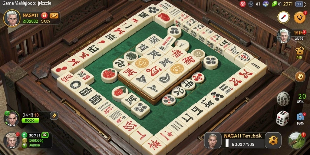 Tangkapan layar NAGA11 menunjukkan gameplay Mahjong yang menarik dan penuh warna.
