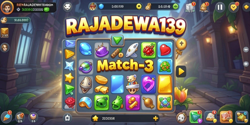 Tangkapan layar RAJADEWA138 menampilkan pertempuran seru dalam permainan Match-3.
