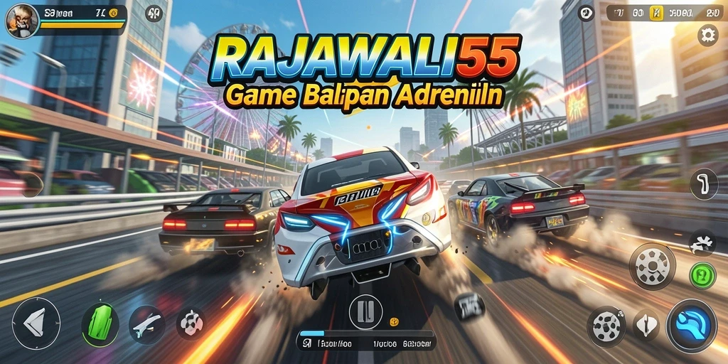Tampilan gameplay seru di RAJAWALI55 dengan aksi balapan cepat.
