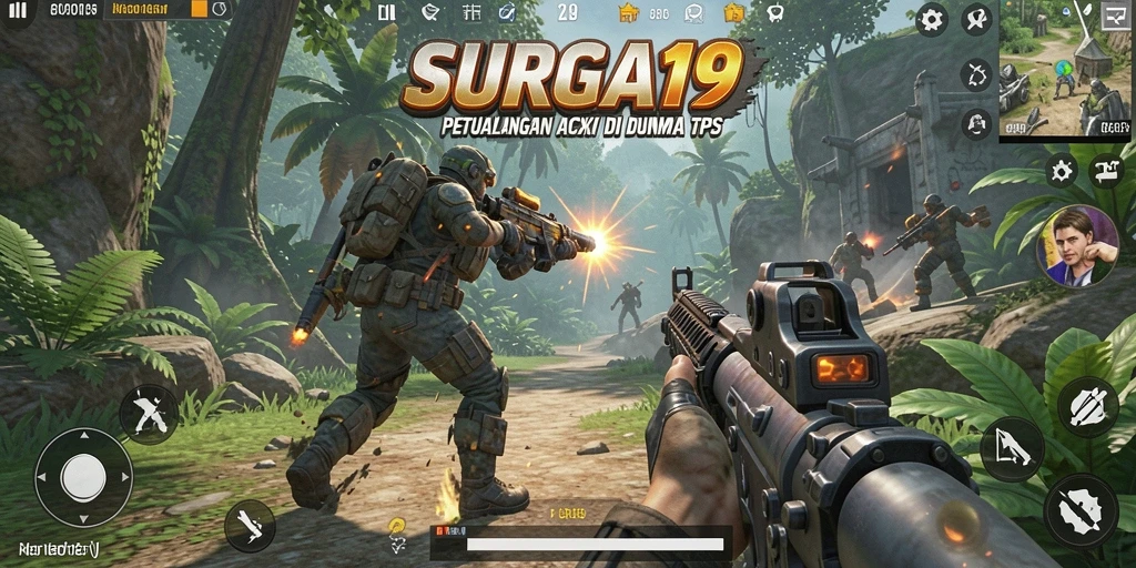 Tampilan gameplay SURGA19 dengan aksi seru di medan perang.